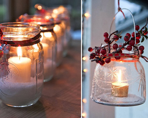 Candelabros con frascos de Navidad