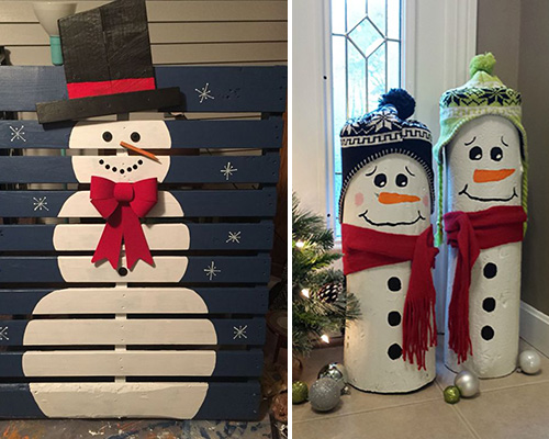 Decoración navideña con muñeco de nieve